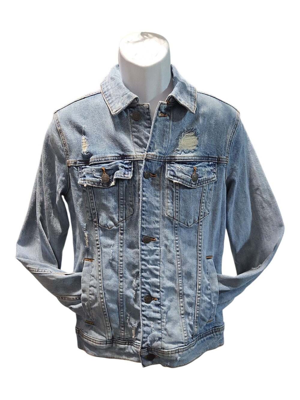 Hollister Epic Flex Distressed Denim Jacket with Back Panther Embroidery Men's S